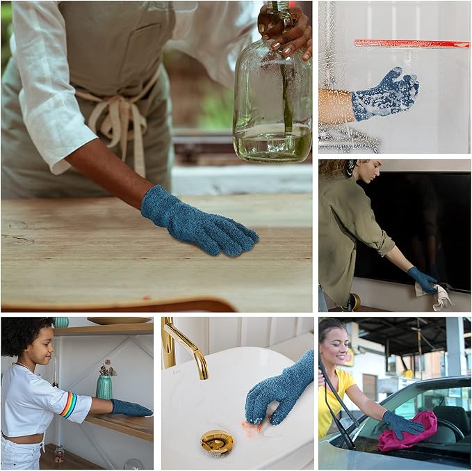 Patelai 2 Pairs Microfiber Gloves for plants Dusting Cleaning Glove Mittens House Cars Blinds Dusting(Blue, Large)