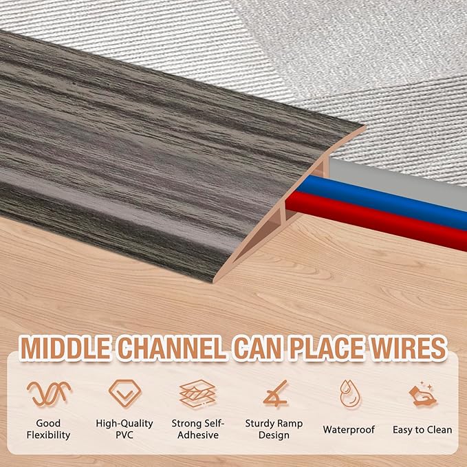 Floor Transition Strip Self Adhesive Vinyl Door Threshold for Doorways Carpet Edging Trim Overlap Edge Reducer for Laminate Floor, Carpet, Tile (Grayish Brown Wood Grain, 2/5" to 3/5", 3.3Ft)