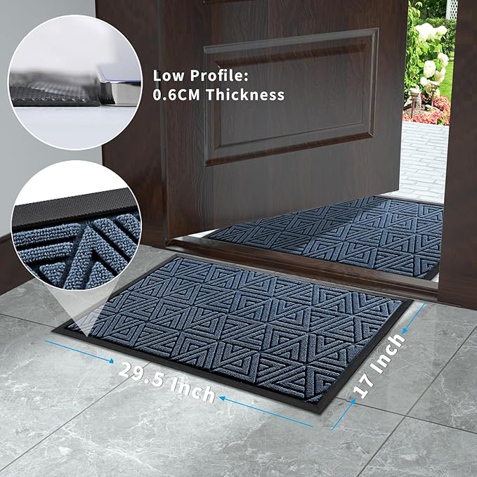 Yimobra Outdoor Mats for Front Door 29.5x17, All-Weather Waterproof Non-Slip Outdoor Door Mat Outside Eentrance, Garage/Patio Entryway Indoor Doormat, Easy Clean, Blue