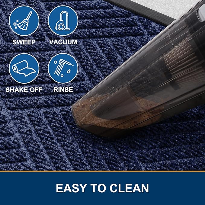 Smiry Half Circle Front Door Mat Outside Entrance, Heavy Duty Outdoor Indoor Natural Rubber Doormat, Non Slip Trap Dirt and Moisture Easy Clean Low Profile Patio Porch Entryway Mat, 29.5x17, Navy Blue