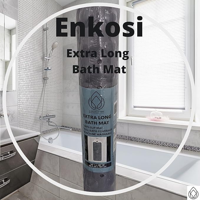 ENKOSI Bath Mat - Large Non Slip Bathtub & Shower Mat - Extra Long 40 x 16 Inch Bathroom Mats for Tub Nonslip Anti Slip Bathmats (40x16 Charcoal 1-Pack)