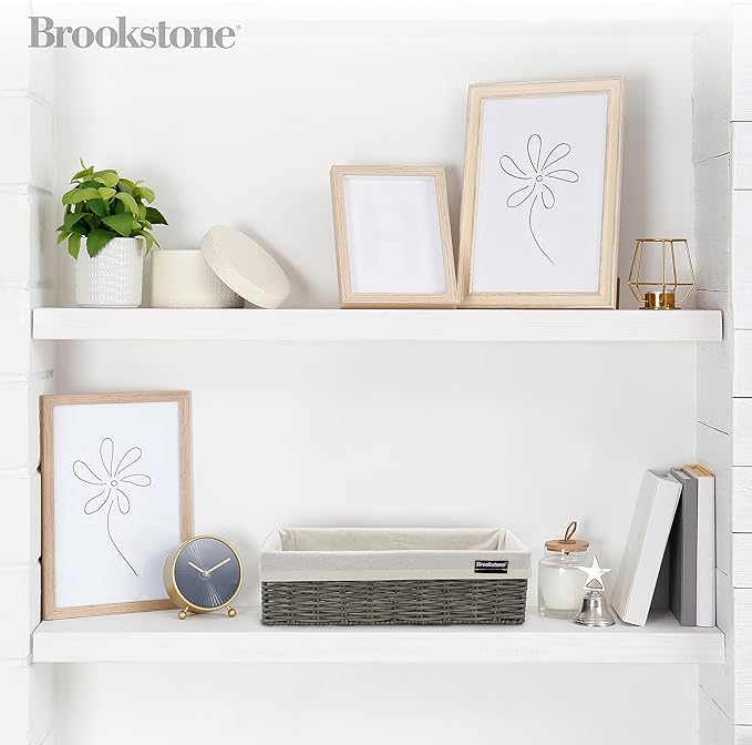 Brookstone Wicker Shelf Storage Basket Decorative Shelf Bin, bathroom organizers and storage, Boho Living Room Decor, Summer Storage 2025-2 Pack