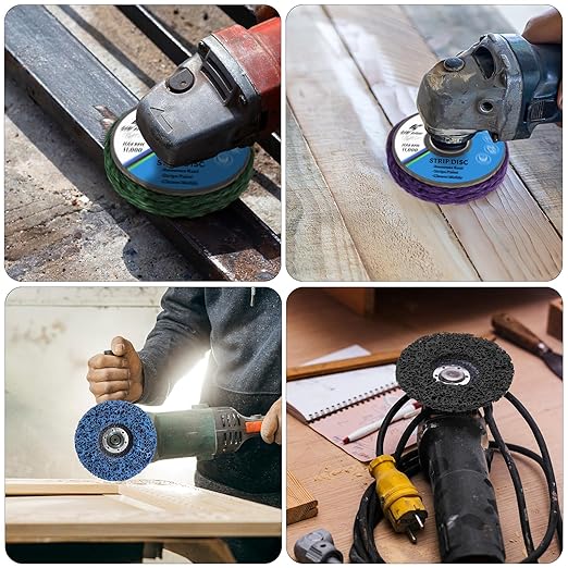20 Pcs 4" x 5/8" Strip Discs Bulk, Paint Stripping and Rust Removal Wheels for Angle Grinders, Abrasive Grinding Discs for Metal, Wood, and Fiberglass, Blue+ Purple+ Green+ Black