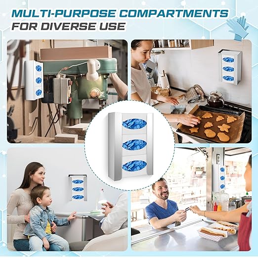 Blulu 4 Pack Glove Box Holder/Dispenser Stainless Steel Triple Wall Mounted Glove Box Organizer, 9.84" H x 14.96" W x 3.74" D