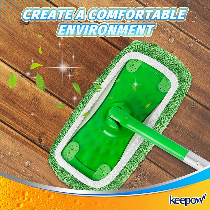 KEEPOW Reusable Wet Pads Compatible with Swiffer Sweeper Mop, Dry Sweeping Cloths, Washable Microfiber Wet Mopping Cloth Refills for Surface/Hardwood Floor Cleaning, 16 Pack (Mop is Not Included)