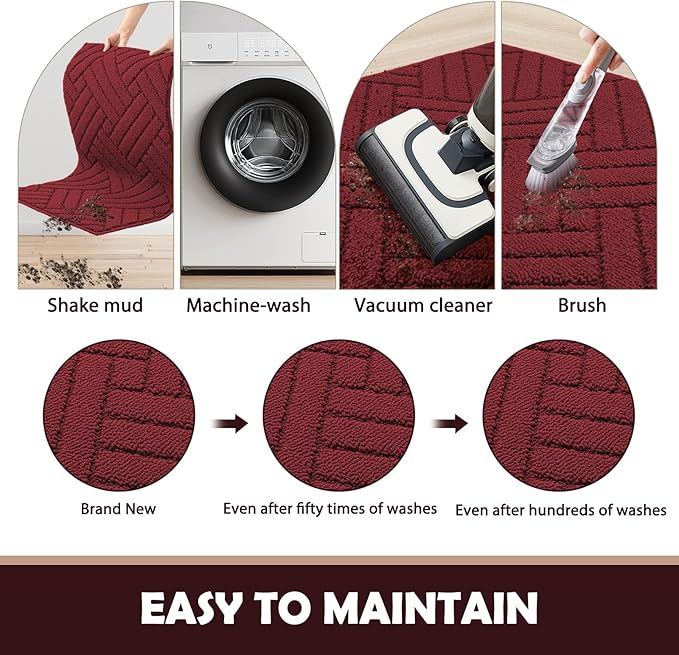 Door Mat Indoor Doormat, Entryway Rug Door Mats Non-Slip Rubber Backing, Heavy Duty Low-Profile Entrance Rugs, Absorbent Resist Dirt Doormats Floor Door mat for Entryway,Red 32"x48"