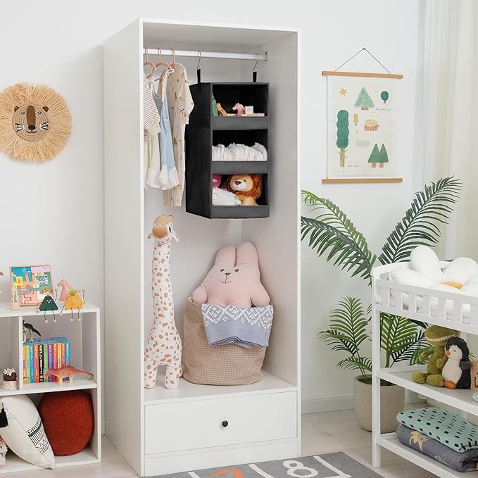 GRANNY SAYS 3-Shelf Hanging Closet Organizer, Collapsible Closet Hanging Shelves, Nursery Hanging Organizer, Black, 29 ½" H X 12" W X 12" D, 1-Pack