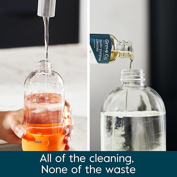 Grove Co. Multi-Purpose Cleaner, Refill Concentrate (2 x 1 Oz) + Glass Spray Bottle (16 Oz), Plant-based Household Cleaning Supplies Bundle, No Plastic Waste, Natural Lavender Blossom & Thyme Scent