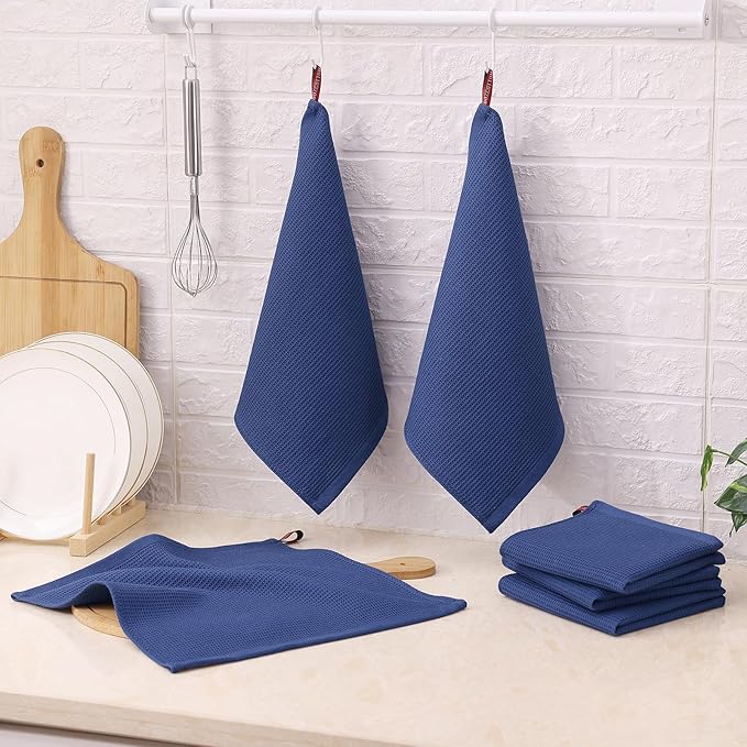Homaxy 100% Cotton Waffle Weave Dish Cloths - 6 Pack Soft and Absorbent Dish Towels - 12 x 12 Inches Quick Dry Dish Rags - Navy Blue