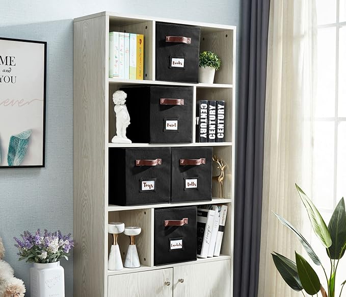 DECOMOMO Storage Cubes, 13x13x13 Storage Cube Bins with Labels, Fabric Organizer Bins (13" / 6pcs, Black)