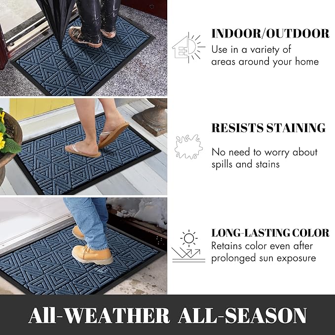 Yimobra Extra Large Door Mat 60x32, All-Weather Waterproof Non-Slip Welcome Matt Outdoor, Heavy Duty Non Slip Doormat for Entryway for Patio and Garage Indoor, Easy Clean, Blue