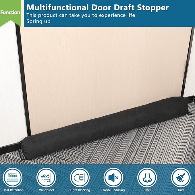 Anze Door Draft Stopper 32 inch Weighted Triangle Draft Stopper Door Air Noise Sound Blocker Warm in Winter and Cool in Summer, Black
