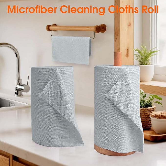 Roll of Microfiber Cleaning Cloth –100 Pack, Tear Away Microfiber Towels, Reusable, Washable, Scratch-Free, Cleaning Supplies,Kitchen Towels for Car, Home, Kitchen, Dishes(Cloud Gray)
