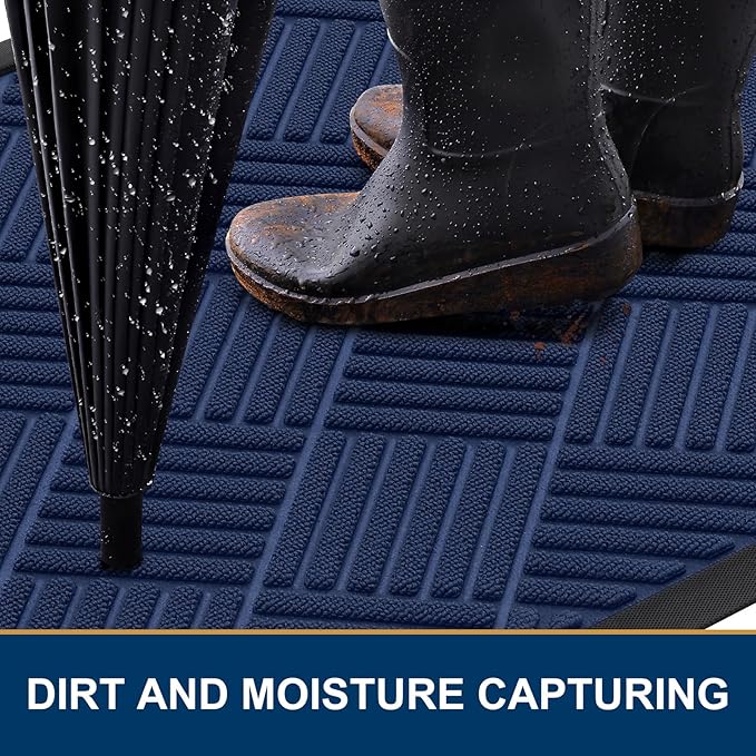 Smiry Front Door Mat Outside Entrance, Heavy Duty Outdoor Indoor Natural Rubber Doormat, Non Slip, Trap Dirt and Moisture, Easy Clean, Low Profile Patio Porch Entryway Mat, 71x23, Navy Blue