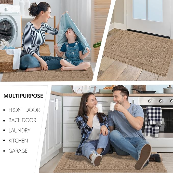 FONEYI Indoor Door Mat 36" x 59", Dirt Trapper Door Mats Non-Slip Entryway Rugs Washable, Absorbent Resist Dirt Welcome Mat, Low Profile Inside Floor Mats for Front Back Door and Entryway, Beige