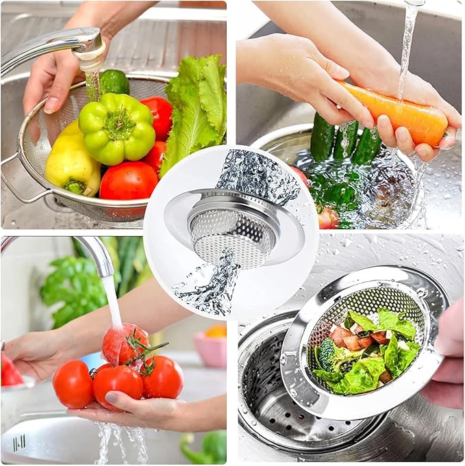 3pcs Heavy Duty Stainless Steel Slop Basket Filter Trap, 4.5" Top / 2.95" Mesh Metal Sink Strainer,Perfect for Kitchen Sink/Bathroom Bathtub Wash Basin Floor Drain Balcony Drain Hole,Utility