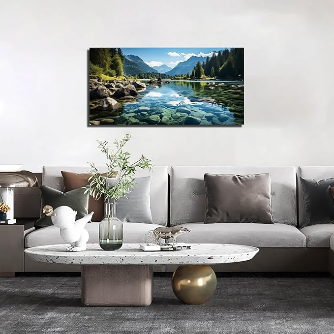 GUGIKA Landscape Wall Art for Living Room, Mountain and Lake Wall-Decor for Bedroom, Natural Scenery Canvas Prints Pictures for Hallway Office, Size 40 x 20 Inches