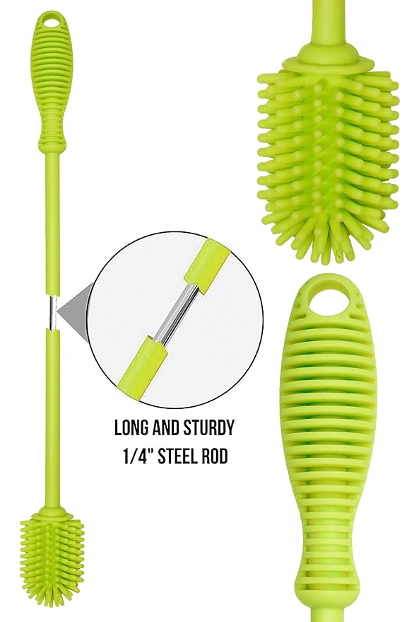 A-Brush Silicone Bottle Cleaner Brush, Flexible, Long Handle - Water Bottle Cleaner, Baby Bottle Nipple Brush for Plastic & Glass, BPA-Free Dish Washing Brush A2S Protection