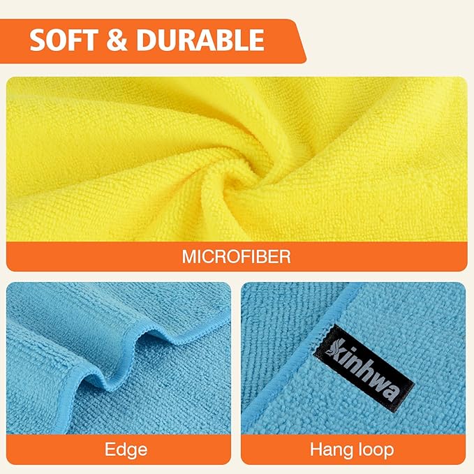 KinHwa Kitchen Washcloths for Dishes Absorbent Microfiber Dish Cloths Quick Dry Dish Rags with Poly Scour Scrub Side Ideal for Kitchen Cleaning (Mixing Colors #1, 7inch 12 Pack no net)