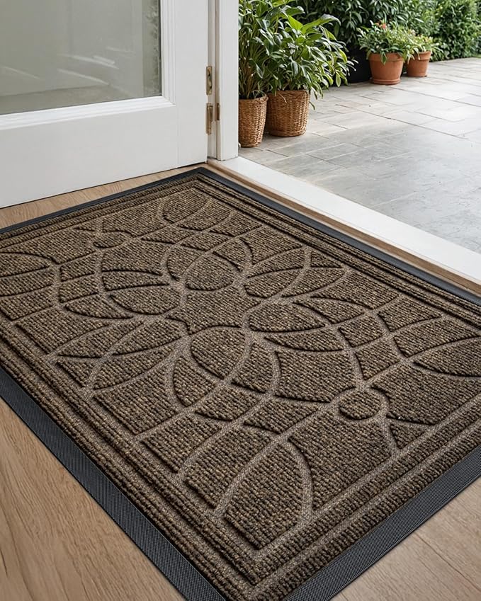 DEXI Front Door Mat Outside Entrance, Heavy Duty Non Slip Low Profile Doormat for Entryway, Trap Dirt and Moisture Welcome Mats, Easy Clean, Patio, Garage, 3x2, Brown