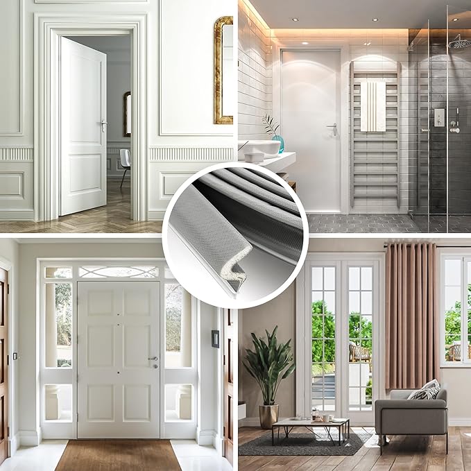Weather Stripping Door Seal Strip Soundproof Q Foam Tape, Exterior Door Insulation Strip for Large Gap, Easy to Install(Grey, 50FT)