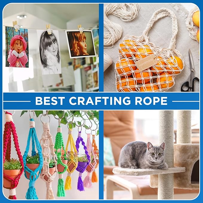 TECEUM Cotton Rope 3/16” (5 mm) – 200 FT – Strong All-Purpose Braided Rope – Natural Cotton – for Crafting, Сamping, Clothes Line, DIY, Indoor & Outdoor Use – White