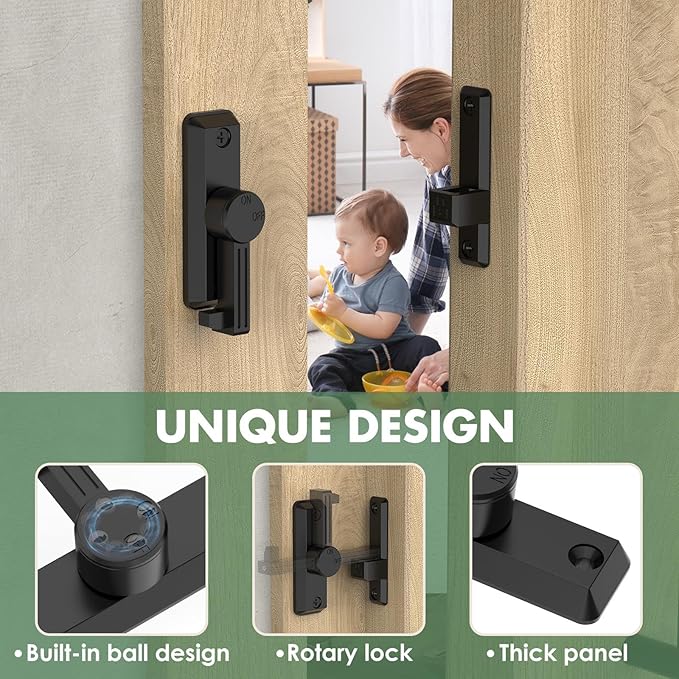 Barn Door Lock Latch, 90/180 Degree Flip Sliding Door Latch for Garage, Bedroom, Cabinet, Sturdy Zinc Alloy Security 90 Degree Lock (Black-1 Pc)