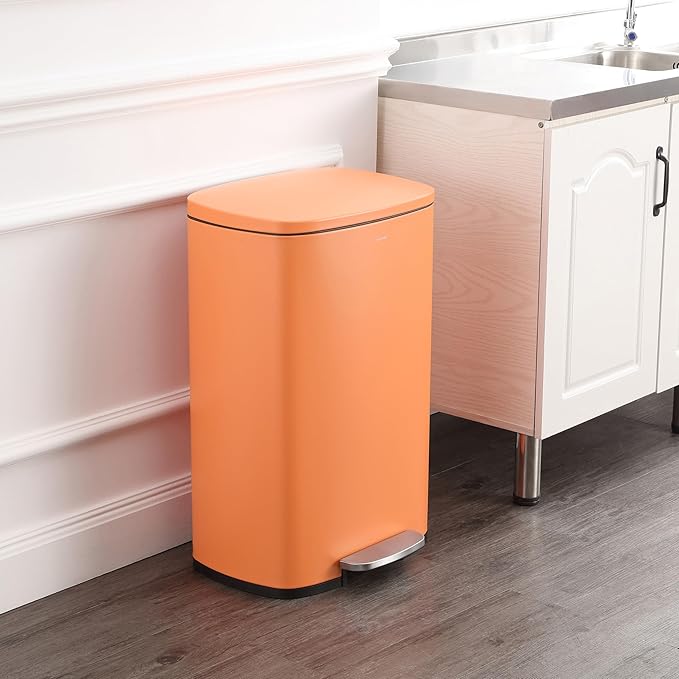 happimess HPM1006K Connor Rectangular 13.2-Gallon Trash Can with Soft-Close Lid and Free Mini Trash Can, Carrot Cake, Fingerprint Resistant, Modern, Minimalistic for Home, Kitchen, Bedroom, Bathroom