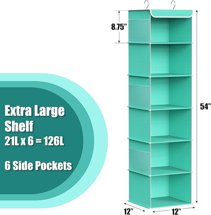 Simple Houseware 6 Shelf Hanging Closet Organizer, Turquoise