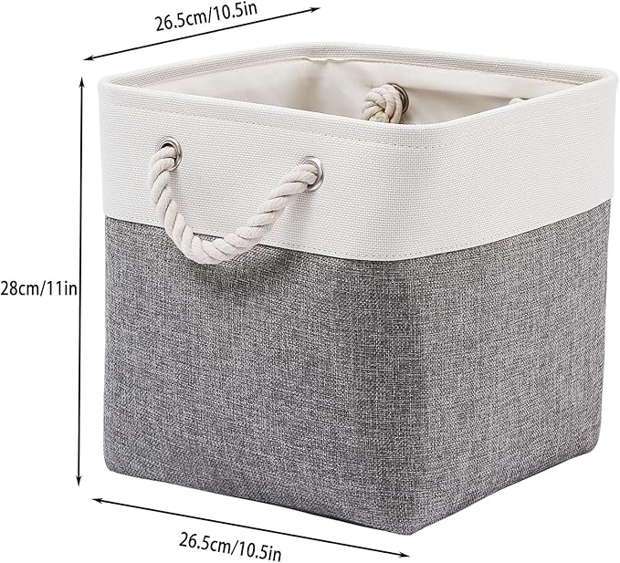 Cube Storage Bins, Collapsible Fabric Cube Storage Bin, 11 Inch Cube Storage Bins with Handles, Foldable Storage Cubes (White/Gray, 6Pack)