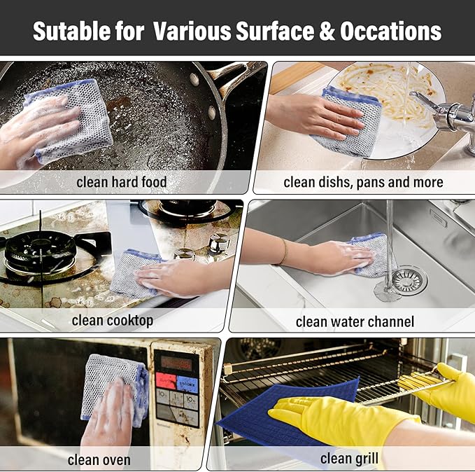 Dish Cloths for Washing Dishes 8 Pack Multipurpose Wire Miracle Cleaning Coths Non-Scratch Wire Dishwashing Rag Lint Free Microfiber Cleaning Cloth for Kitchen Windows (Brown)