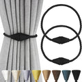 2 Pack Magnetic Curtain Tiebacks Rope Modern Handmade Curtain Tie Backs Decorative Drapes Weave Holdbacks for Window Décor, Black