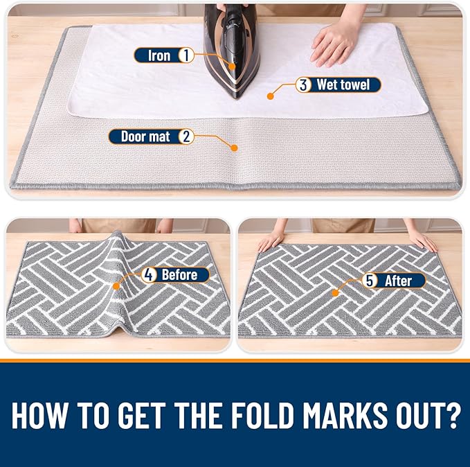 OLANLY Large Indoor Door Mat, 59x35 Inch, Dirt Resistant and Absorbent, Non-Slip Rubber Backing Floor Mats, Easy Clean Low-Profile Doormat for Entryway, Front Door, and Inside Entrance, Light Grey