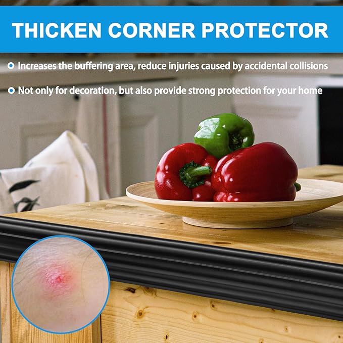 Wall Corner Protector Peel and Stick Corner Trim Molding Flexible Inside & Outside Wall Edge Guard Self Adhesive Moulding Trim for Edge Use, Black, 1.6” W x 20’ L