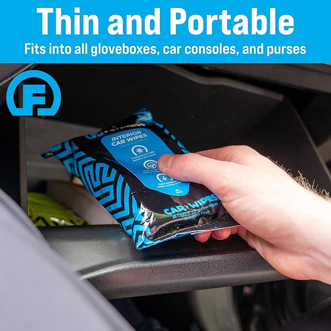 Fortress Car Interior Wipes (25 ct, Pack of 24) for Car Interior Cleaning, Dashboard, Seats, Detailing, and Steering Wheel [Travel Size] Skin-Safe Car Interior Cleaner Supplies