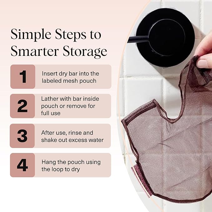 Kitsch Bar Soap Saver Bag – Patented Mesh Bag Soap Holder for Body Wash Bar - Extends Use & Prevents Soggy Mess - Recycled Mesh Beauty Pouch, Eco-Friendly – Chocolate