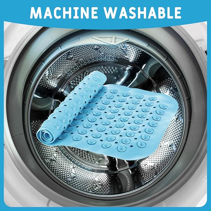 Dunzy 6 Pcs Non Slip Bath Mats 27.6x14.2 Inches TPE Bathtub Mats with Suction Cups Drain Holes Textured Surface Anti Slip Shower Pad for Bathroom Tub Adults Elderly Home Hotel