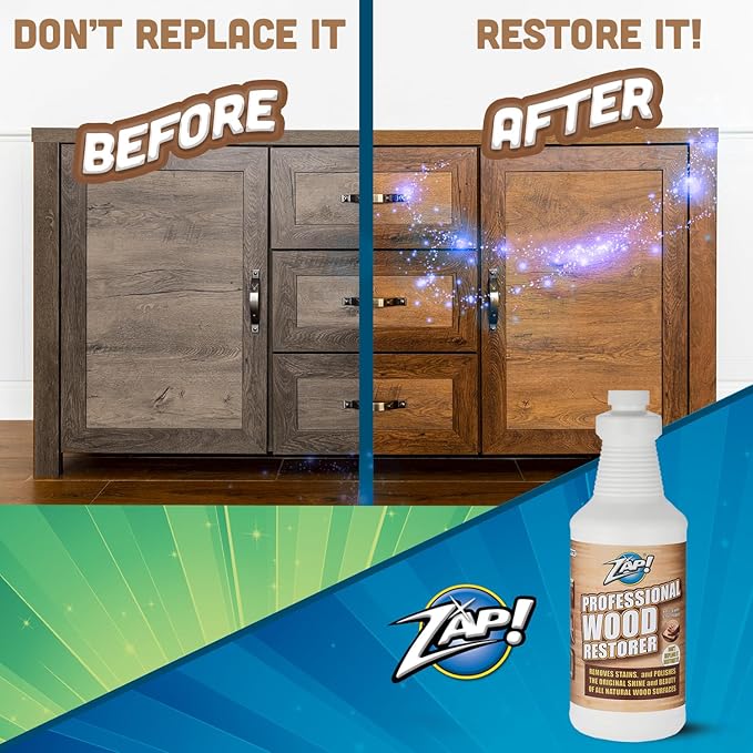 ZAP! Professional Wood Cleaner and Restorer | Clean, Polish, & Restore Wooden Furniture & Hardwood Floors | Kitchen Cabinet & Table | Deep Wood Cleaner for Heavy Duty Cleaning | 32 oz