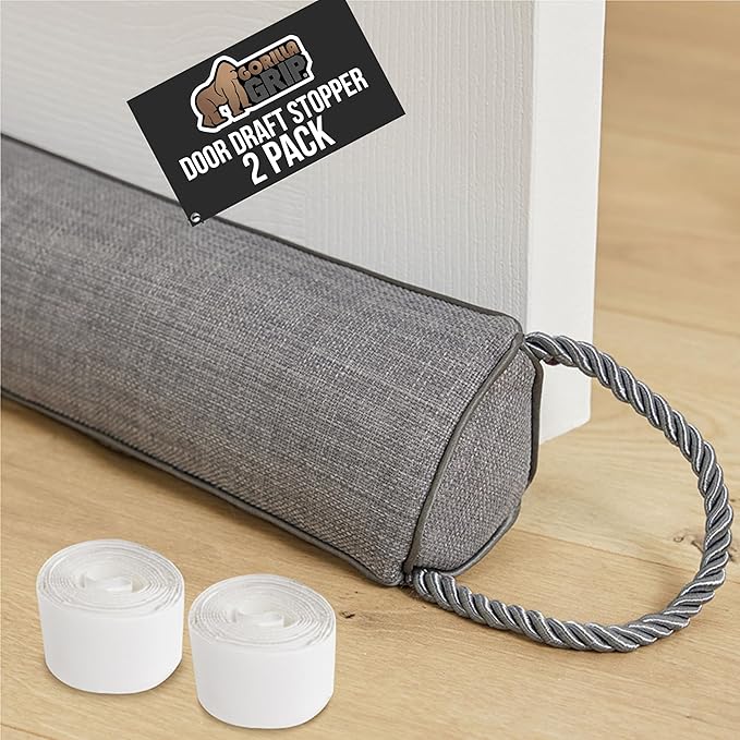 GORILLA GRIP Door Draft Stopper for Bottom of Doors, Weather Stripping Seal Blocks Hot Air, Noise, Bugs, Keeps Cold AC in, Sound Proofing Easy Install Gap Filler, Home Essentials, 34 Inch 2 Pack, Gray