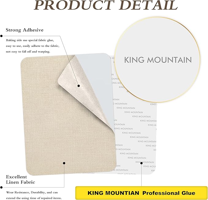 KING MOUNTAIN Coarse Linen Repair Patches, Self-Adhesive Linen Fabric Patches, 8X11 inch Extra Size, Multi Color, Can be Used for Linen Sofa Repair and Linen Clothes Repair(8" x 11",Light Beige)