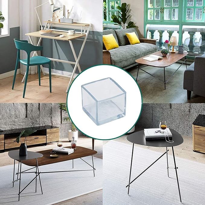 Still Awake 12 Pcs Transparent Square Anti-Slip Rubber Leg Tips Chair Leg Caps Furniture Floor Protectors Chair Table Bar Stool Leg Covers Furniture Leg Cube Feet 1.97 Inch x 1.97 Inch (50 x 50mm)