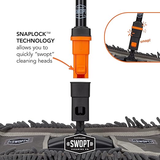 SWOPT 18” Microfiber Dust Mop, Microfiber Flexible Duster, Cotton Mop + 60" Steel Handle, Combo — Cleaning Heads With Long Handle Interchangeable With All SWOPT Cleaning Products — Machine Washable