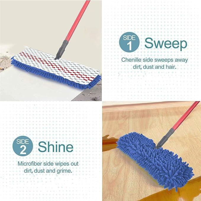 3 Pack Microfiber Mop Head Refills for O-Cedar Dual-Action Flip Mop, Reusable Chenille & Microfiber Pads for Dry and Wet Use, Compatible with Hardwood and Multi-Surface Floors