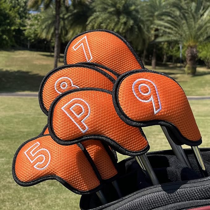 Montela Golf Iron Covers,Golf Iron Head Covers Mesh Golf Iron Covers Set 10pcs Golf Iron Headcovers,Golf Club Head Covers for Iron with Magic Tape Fit Most Brand 4-9 APSX