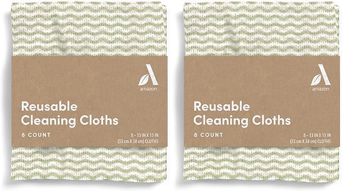 Amazon Aware All Purpose Cleaning Cloth, 8 Count, Pack of 2 Green, 13 x 15 Inch