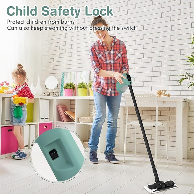 COSTWAY Handheld MultiPurpose Steam Cleaner with 17 Pieces, 350ml Large Capacity Steam Mop Continuous Fill water, Portable Chemical-Free Steamer for Home Use, Floors, Windows, 1400W, Green