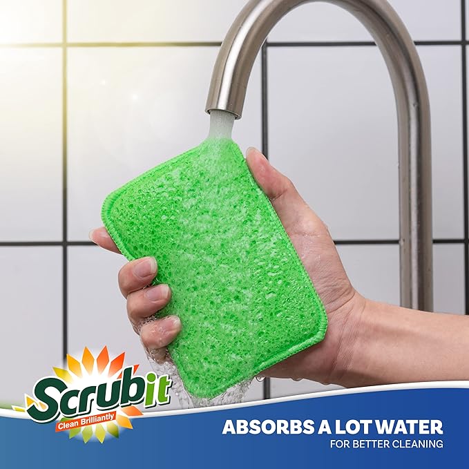 SCRUBIT - [12 Pack] Scrub and Wipe Cleaning Pads – Dual Sided Scouring Pad and Dish Sponge -Reusable Kitchen Sponge for Pots, Pans Utensils & Non-Stick Cookware - Assorted Color Dishwashing sponges