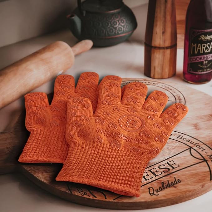 Grill Armor Oven Gloves 932°F Extreme Heat & Cut Resistant Oven Mitts with Fingers for BBQ, Cooking, Grilling, Baking – Accessory for Smoker, Cast Iron, Fire Pit, Camping, Fireplace, Griddle & More