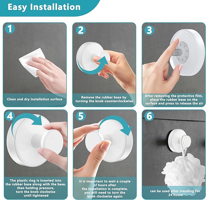 Suction Cup Hooks for Shower,Removable No Drill Towel Hooks,Upgraded 15 lbs Strong Suction hooks for Bathroom Tile,Shower Wall,Glass Door,Kitchen-Loofah,Coat,Stainless Waterproof-White 4 Pcs