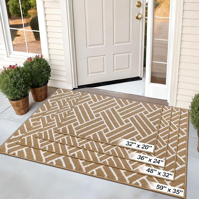 OLANLY Indoor Door Mat, 48x32 Inch, Dirt Resistant and Absorbent, Non-Slip Rubber Backing Floor Mats, Easy Clean Low-Profile Doormat for Entryway, Front Door, and Inside Entrance, Beige